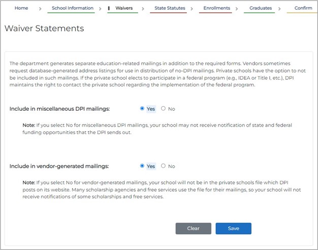 screenshot of waiver statements in the pi-1207 application