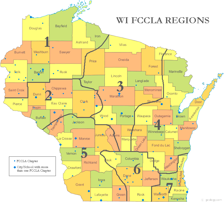 Map of 7 WI FCCLA Regions