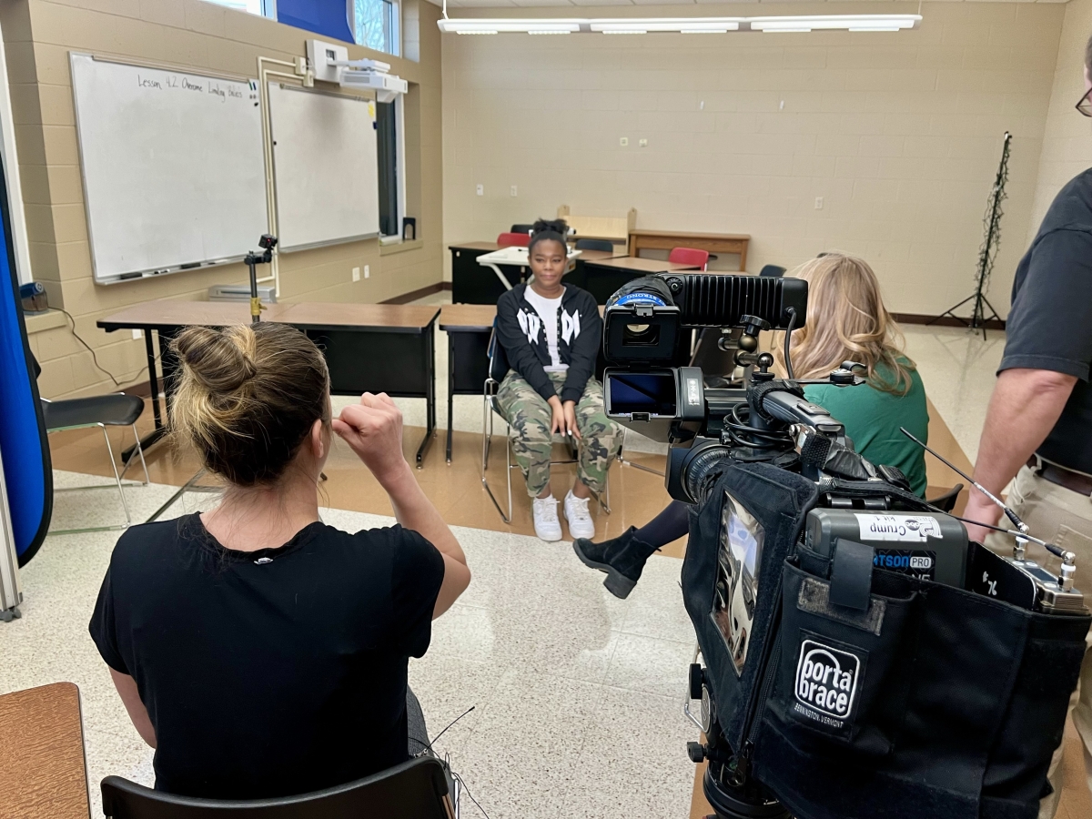 A WISN tv news team visited Wisconsin School for the Deaf and interviewed students and teachers about WSD grad Alaqua Cox's new role as Marvel's first deaf character