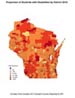 map of Wisconsin using colors to designate highest concentrations of students with disabilities