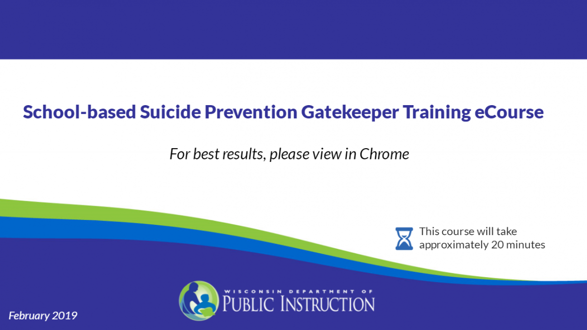 School-based Suicide Training eCourse First Slide Image