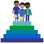 Graphic of children on top of a shape like a step pyramid