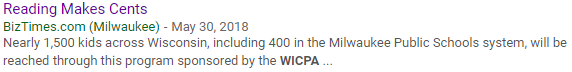 WICPA Reading Makes Cents Program
