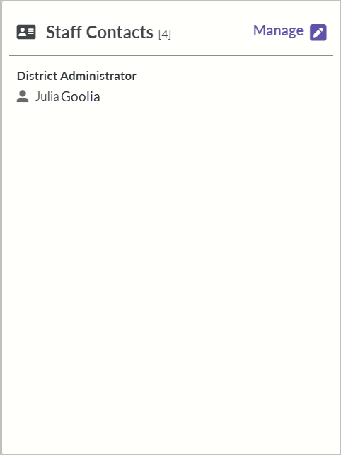 Screenshot of Staff Contacts tiles on the home screen for an independent charter school in school directory management portal.