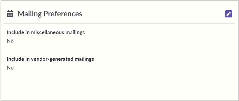 Screenshot of Mailing Preference tile for a private school in school directory management portal.