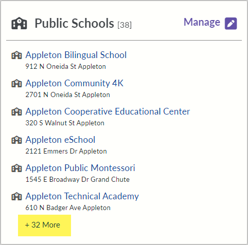 Screenshot of Public School tile on the home screen for a public school district in school directory management portal.