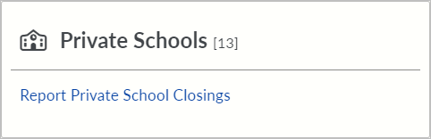 Screenshot of the Private School tile for a public school district in school directory management portal.