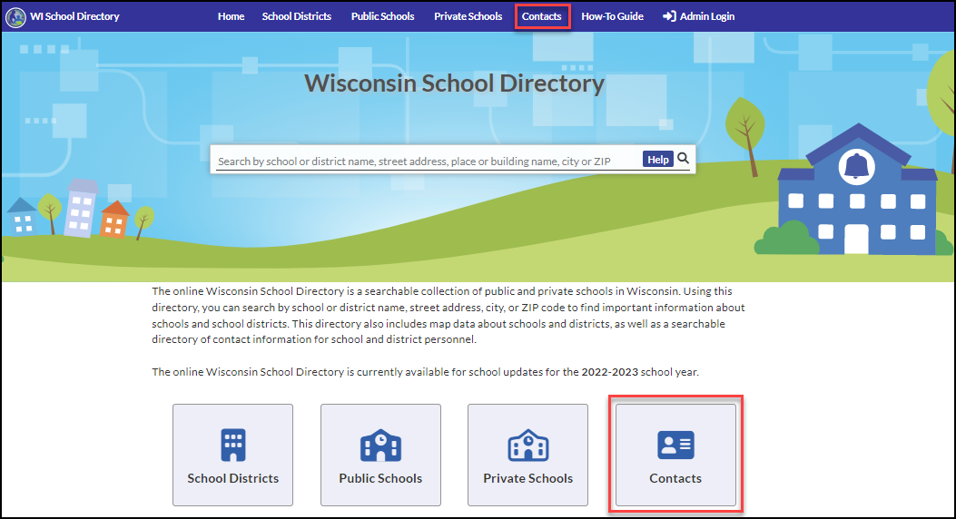 School directory main page - contacts indicated