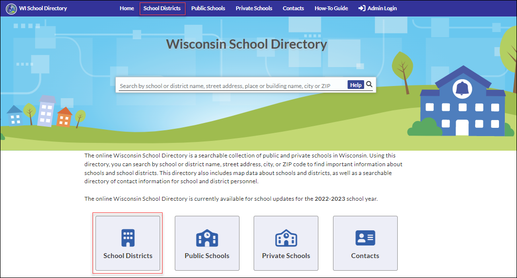 School Directory school districts filter indicated