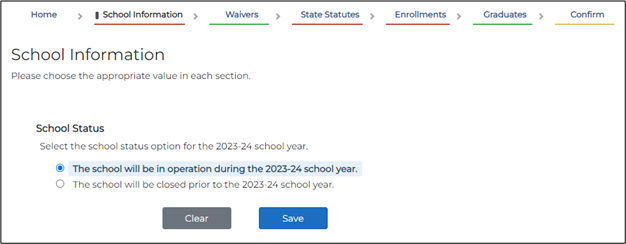 screenshot of the pi-1207 school information page
