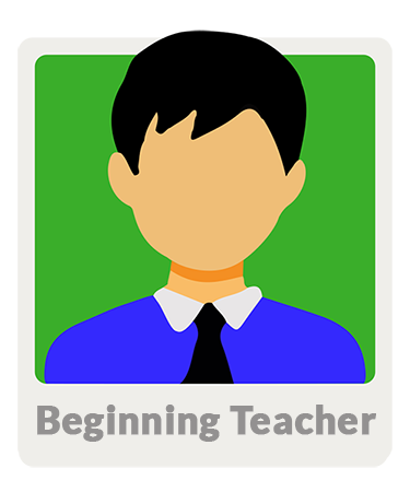 illustrated male headshot labelled "beginning teacher"