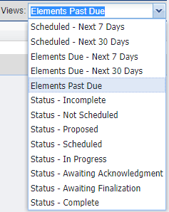 screenshot of the "elements past due" option in the "Views" options