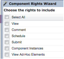screenshot of component rights list