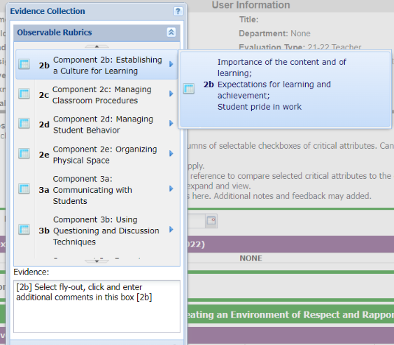screenshot of component info flyout window to align evidence