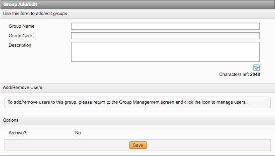 screenshot of window to specify information for a group