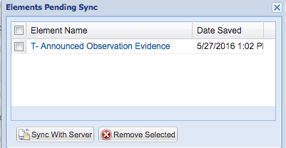 screenshot of "elements pending sync" screen pop-out