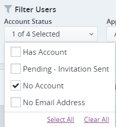 screenshot of manage users filters