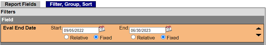 screenshot of report writer date fields