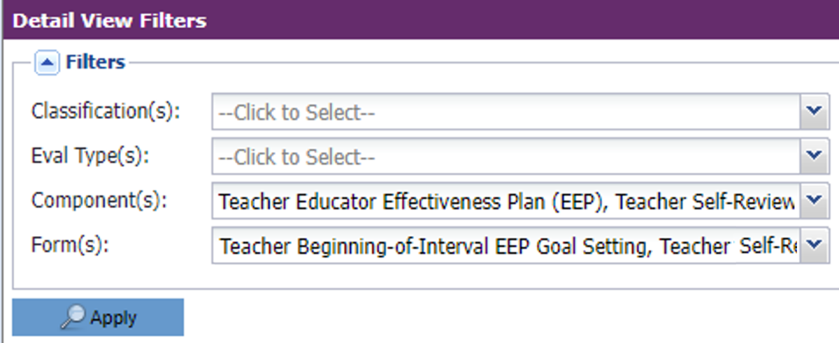 screenshot of detail view filters for setting form due date