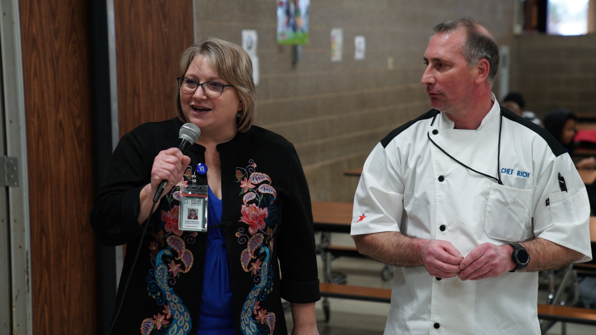 Cheryl Herman, Food Service Coordinator, Racine Unified School District, and Richard Denk, Aramark Executive Chef.