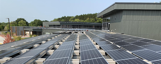 Solar panels on roof of school