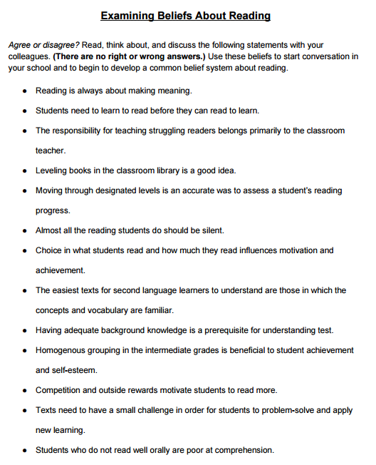 Image of Document on Examining Beliefs about Reading