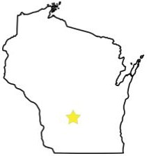 Map of Wisconsin with Baraboo starred