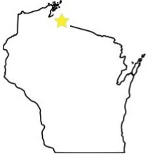 Map of Wisconsin with Odanah starred