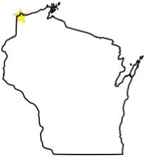 Map of Wisconsin with Superior starred