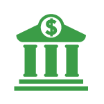 bank icon, building with a dollar sign