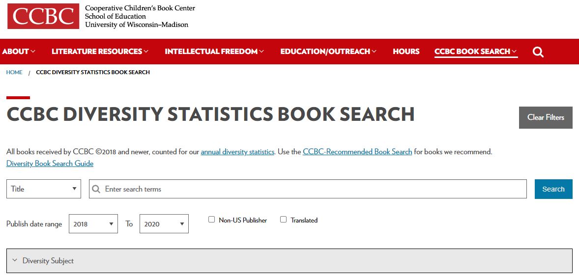 CCBC Diversity Book Search screen capture