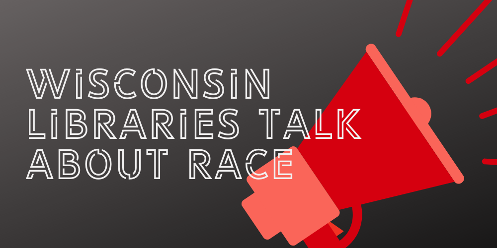 Wisconsin talks about race text with orange megaphone