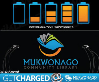 Poster demonstrating Mukwonago Community Library was part of a Bridges Library System  Technology Project to obtain Charging Stations  for member libraries 