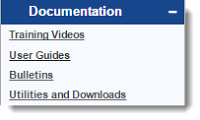 Documentation menu gives access to Training Videos, User Guides, Bulletins, and more