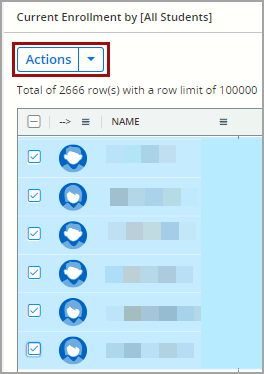 Screenshot of the 'Actions' button need to start a new cohort. 