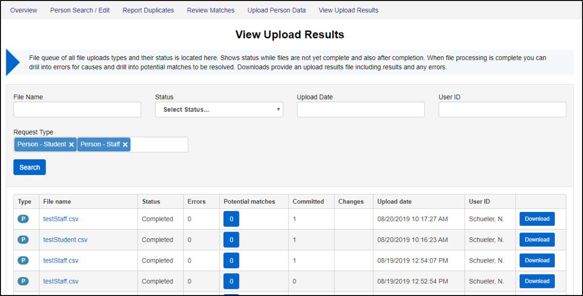 image of upload person data results