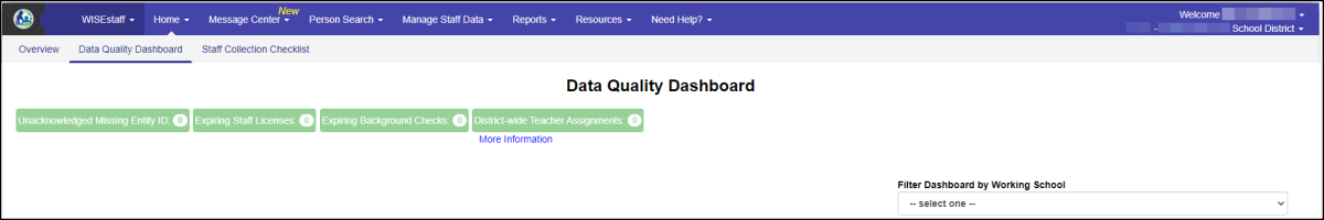 Data Quality Dashboard displaying validation indications across the top.