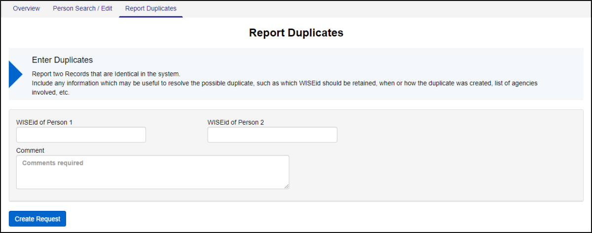 image of the Report Duplicates screen in WISEstaff