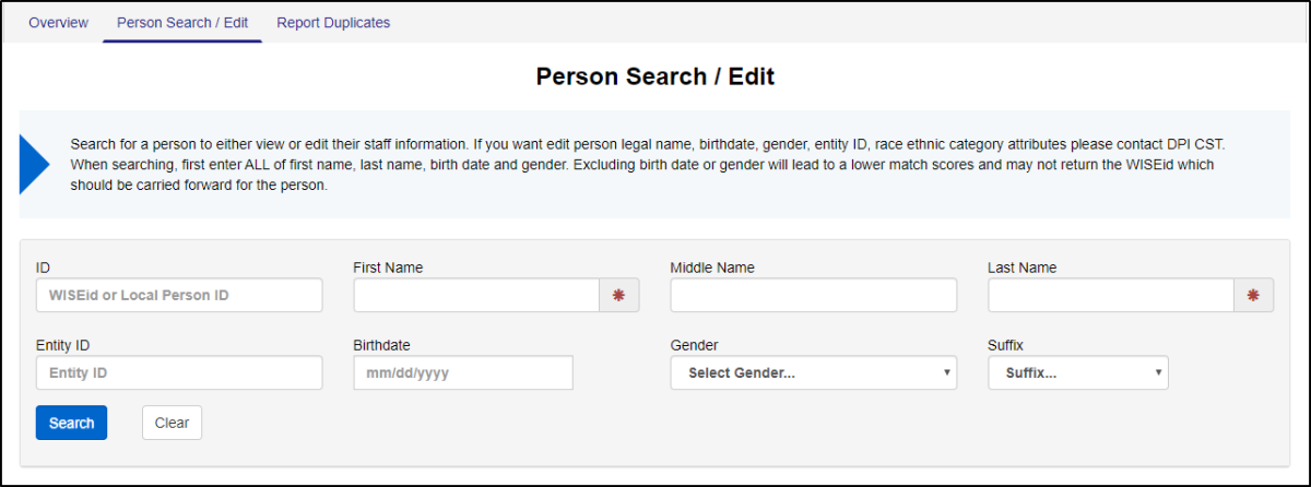 image of WISEstaff person search screen