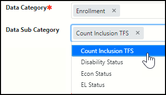 WISEadmin Data Category Enrollment, subcategory options. 