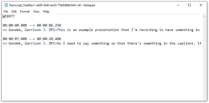 image of editing a transcript in NotePad