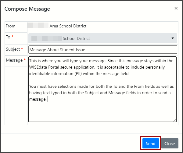 Screenshot of the Message Center pop-up window. 
