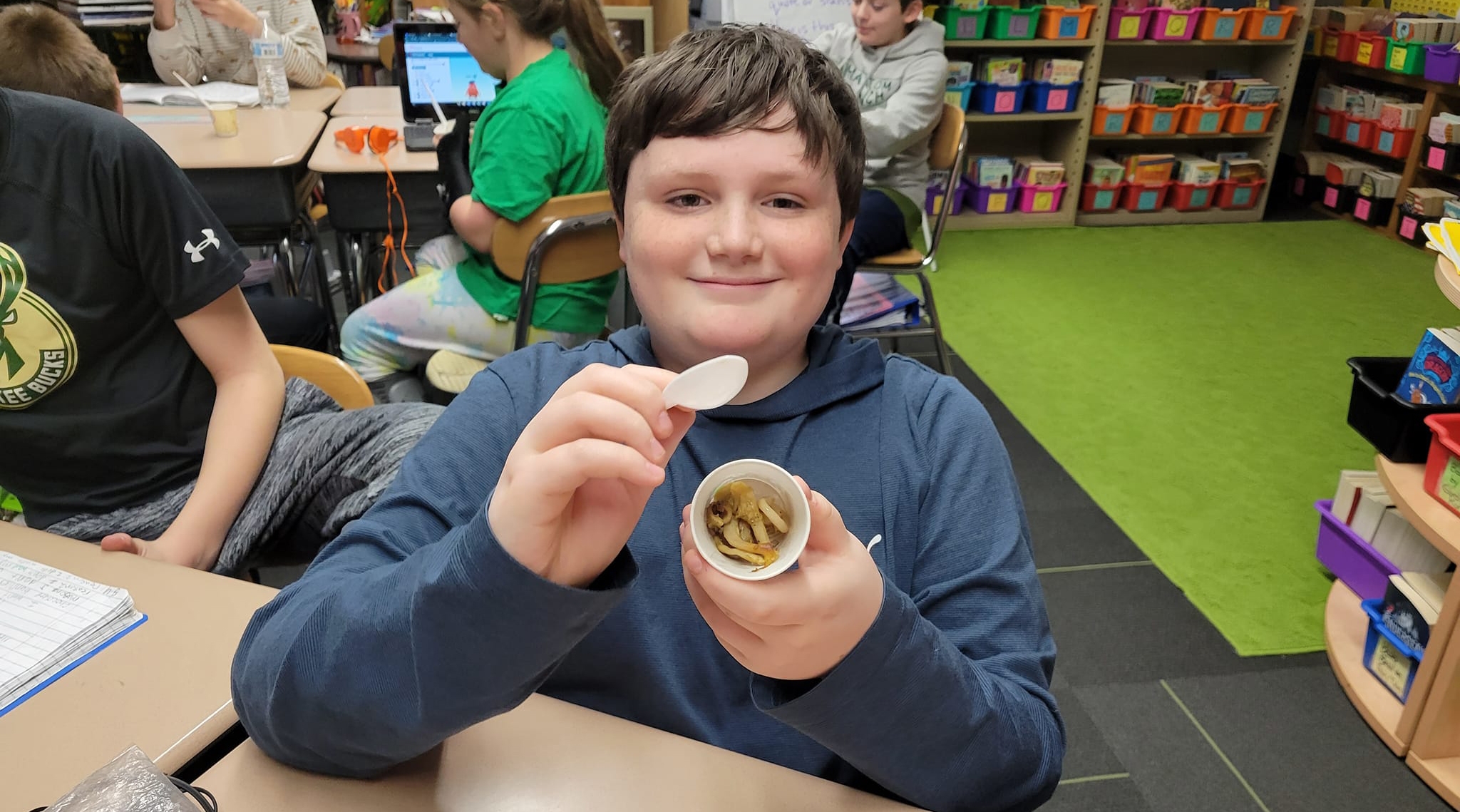 Eagleville students learned about growing mushrooms from a local mushroom expert. Each classroom grew two types of mushrooms and got to taste them!
