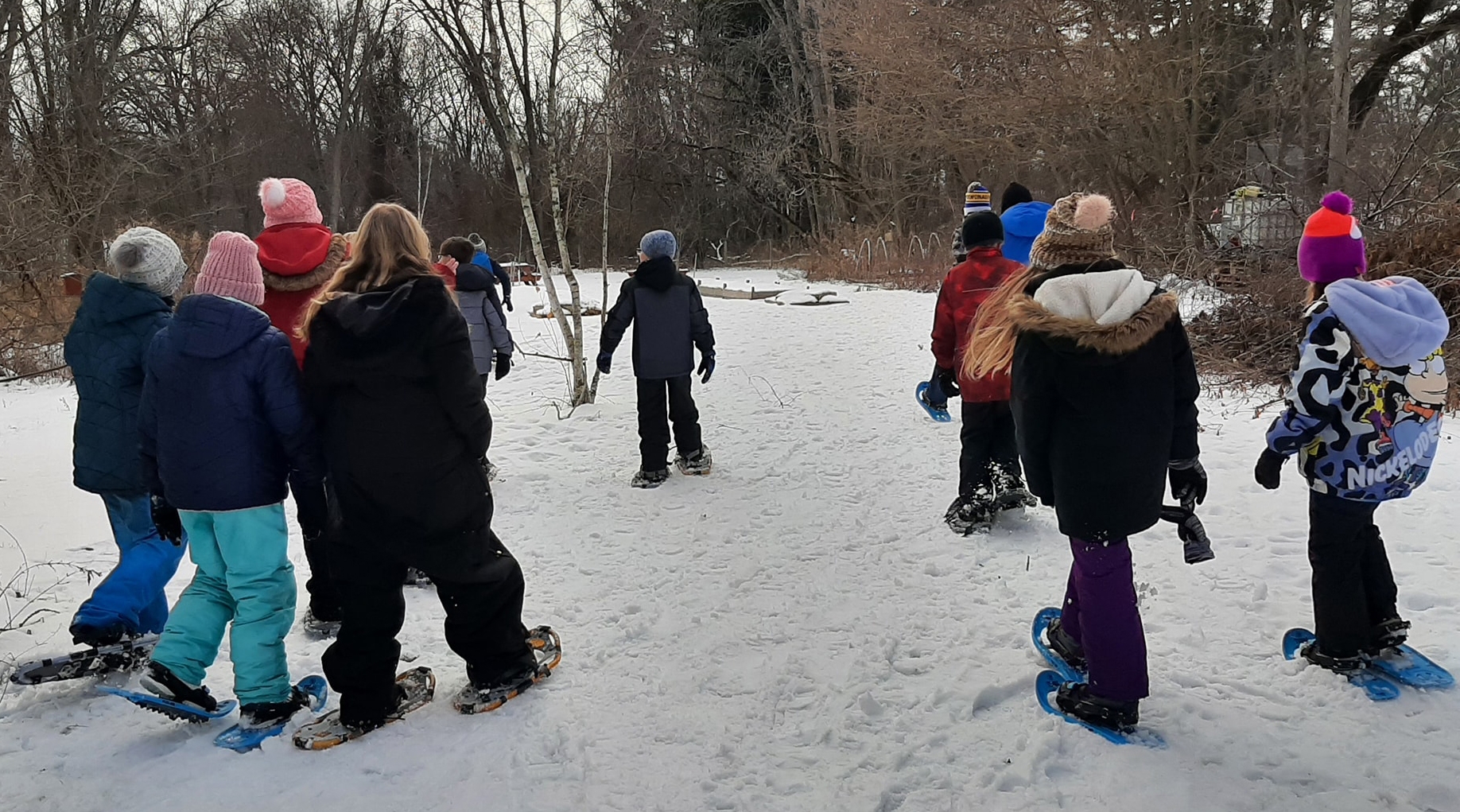 All classes have the opportunity to snowshoe through our school forest and grounds in the winter months.
