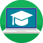 Laptop displaying a graduation cap