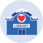 snowy library with heart