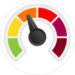 Color coded air quality dial which moves from green to yellow to orange to red to deep red to burgundy to indicate the level of air quality.