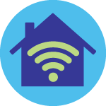 Outline of a house, with a wifi signal superimposed