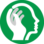Mental health logo with face in silhouette and overlaid hand