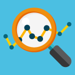 data graph and magnifying glass icon